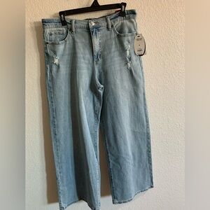 Low Slung Distressed Wide Leg Jeans